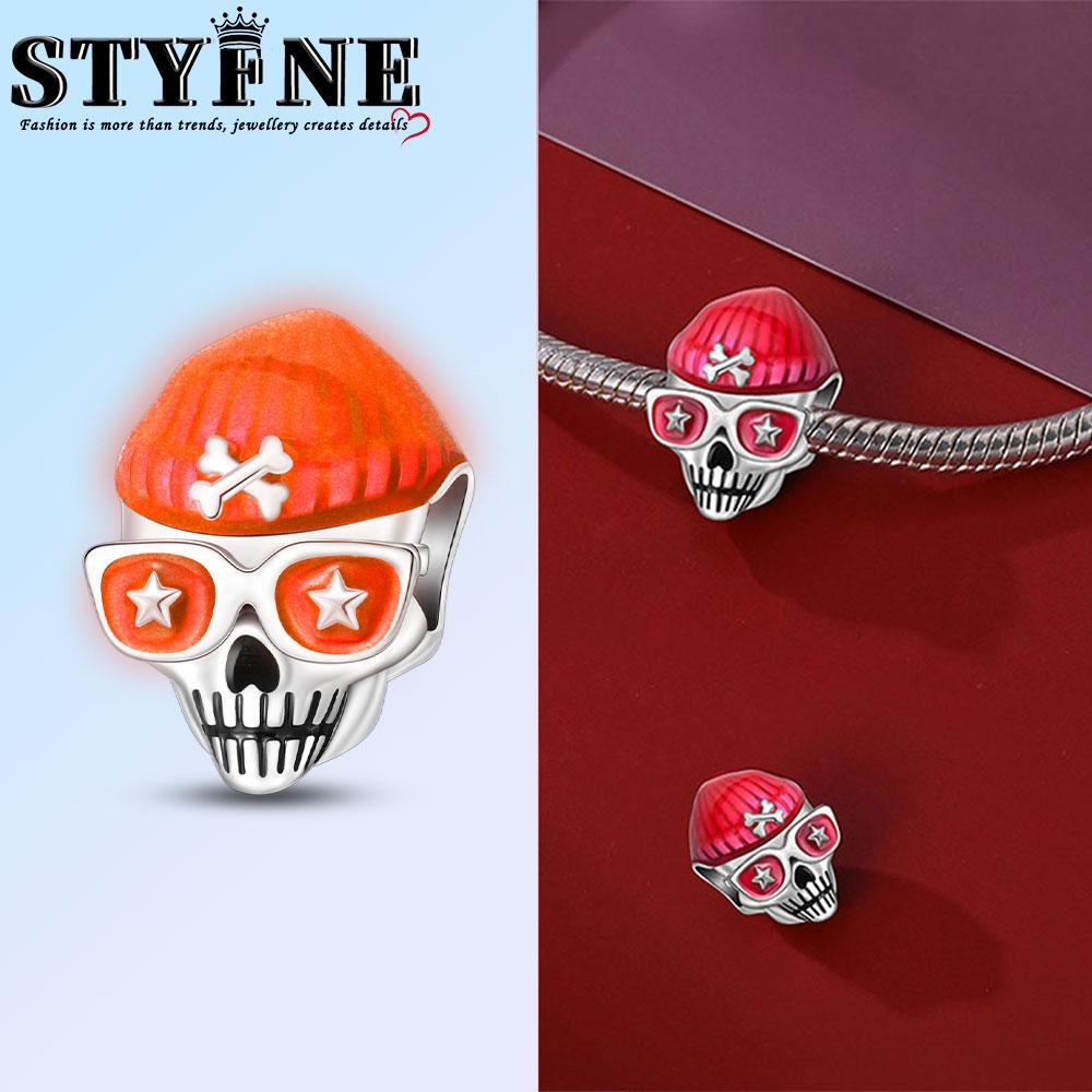 Copper Luminous Hip-Hop Black Skull Charm Pendant Beads Fit Original Bracelet For Women Valentine Day Jewelry Gifts