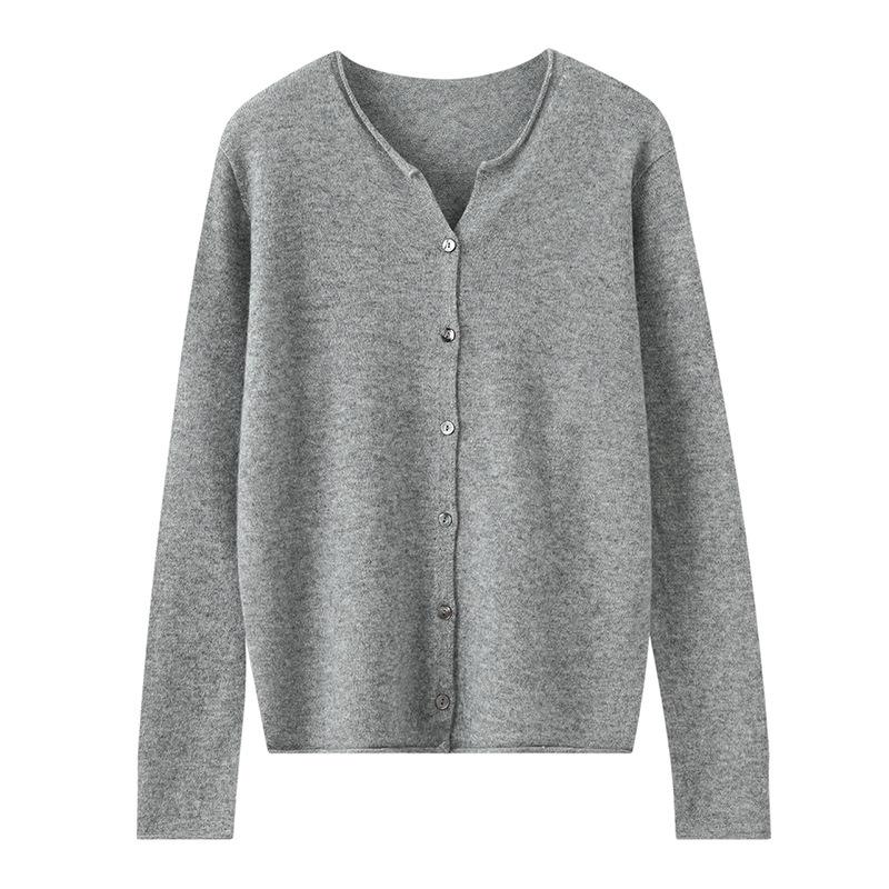 Women's Pure Cashmere V-Neck Cardigan - Autumn/Winter Solid Color Single-Breasted Knit Sweater Coat