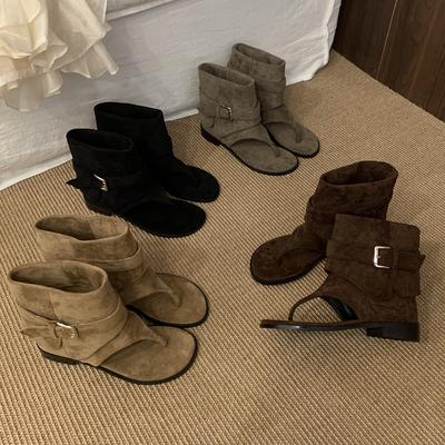 Грубый каблук хаки носок крутые ботинки короткие ботинки женские ботинки новые ретро с юбкой ковбойские ботинки сандалии