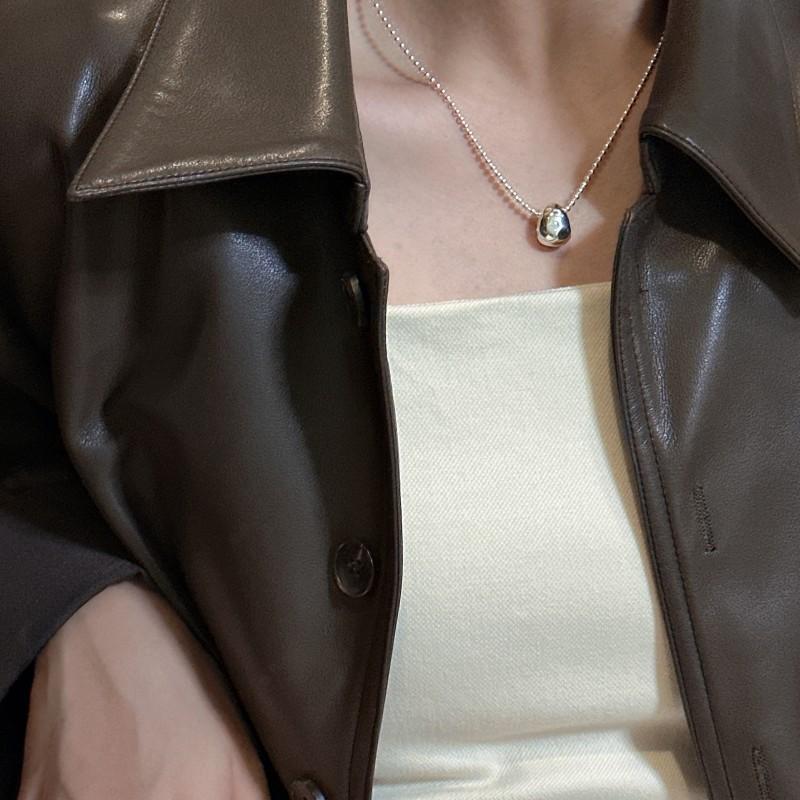 S925 Sterling Silver Knock Face Water Drop Necklace Wind Fashion Simple Personality Collarbone Chain