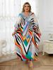 Plus Size Kaftan Women Boho Printed Long Beach Dress 2024 Summer V-neck Bat Sleeve Lightweight House Robe Beachwear Swimsuit Cover Up