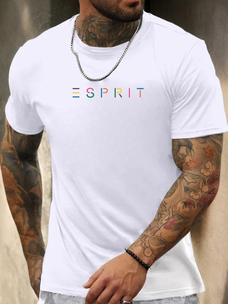 Short Sleeve TShirt ESPRIT Mens 100 Cotton Pattern Printed Shirt Summer Round Neck Breathable Casual Fashion Cool Tee