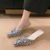 Fashion With Heel Sexy Sequins Shoes for Women Pointed Toe Woman Mules Slippers Elegant and Fashionable 2025 Luxury Non Slip Summer Sale