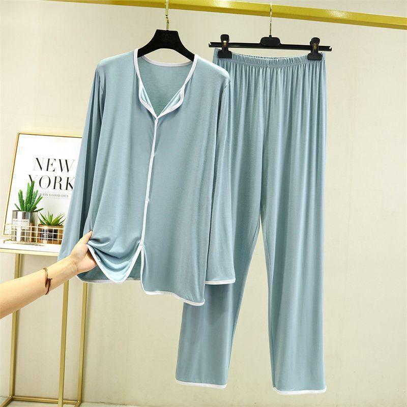 Женский домашний пижамный комплект Топ + брюки, пижамы из модального хлопка, мягкая одежда, весенне-осенний пижамный комплект