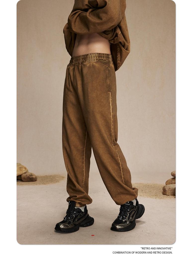 2024 Autumn American Men's Retro Casual Washed Dyed Loose Trousers - Trendy Sports Style