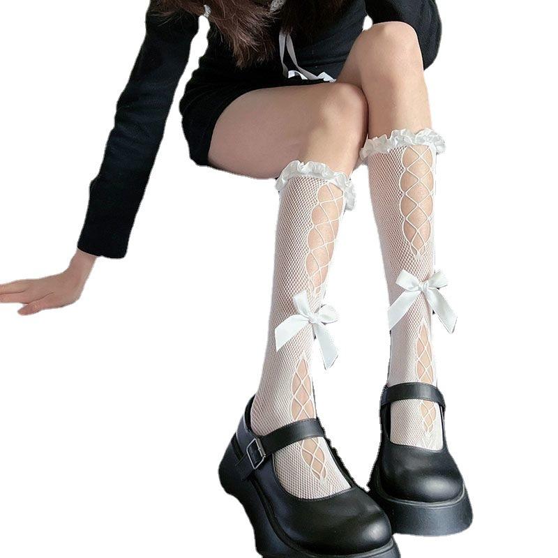 Bow Calf Socks Ultra-Thin Lace Slim Leg Socks Children Spring And Summer Cute Lolita Sexy Fishnet Socks