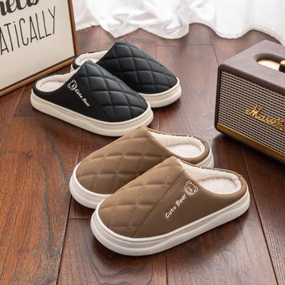 Водонепроницаемые хлопковые тапочки женские осенне-зимние новые домашние комнатные толстая подошва нескользящие из ПУ кожи шлепанцы мужские