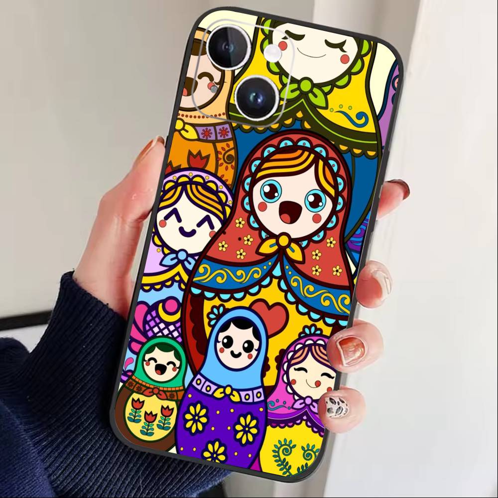 D-Russian Dolls Matryoshka Phone Case For iPhone 17 16 15 14 13 12 Max Plus Silicone Black Cover