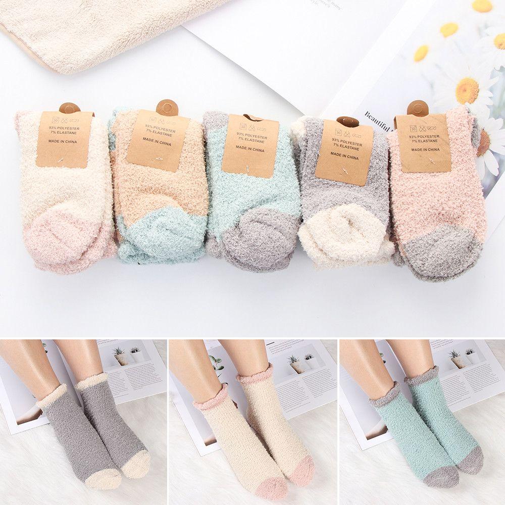 Candy Colors Sleep Bed Sock Winter Warm Coral velvet socks Soft Cashmere Sox Thickening