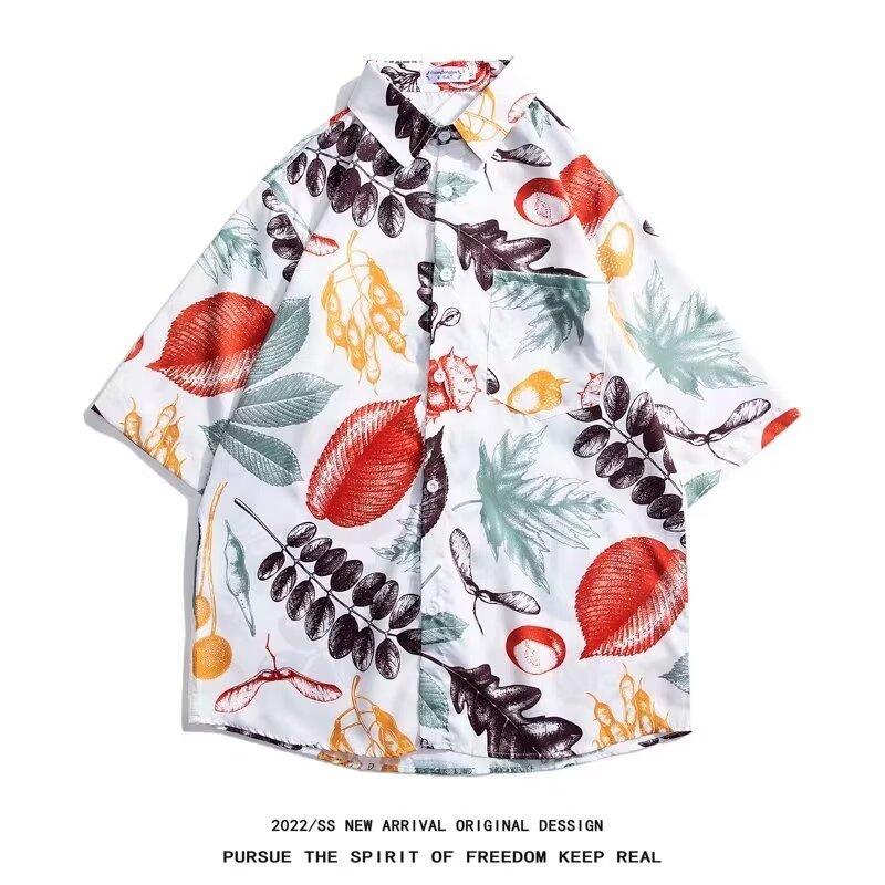 Мужская рубашка в стиле ретро, ​​мужской летний наряд, студенческий свободный крой, нишевый дизайн, повседневный мужской топ, верхняя одежда, пляжный топ