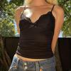 Европейское и американское кружево V-образный вырез бант однотонный на бретелях сексуальный с низким вырезом жилет однотонный облегающий топ