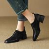 2024 New Genuine Leather Top Quality Sheepskin Shoes Woman Spring Slip On Dress Black Round Toe Ladies Loafers High Heel Shoes