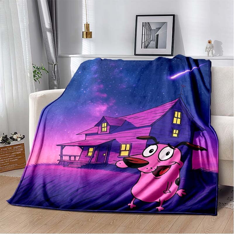Courage The Cowardly Dog Cartoon Print Flannel Throw Blanket Soft Warm Sofa Bed Cover For Animation Fans Kids Bedroom Living Room Decor Gift