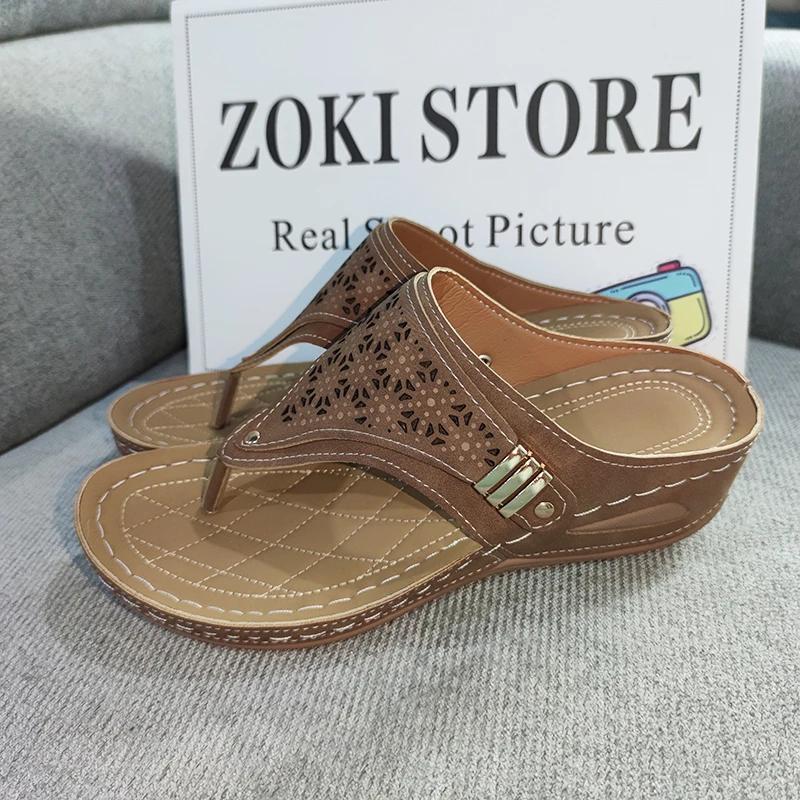 Модные летние женские босоножки SyfIyno на танкетке с ортопедическим носком и поддержкой свода стопы, женские нескользящие шлепанцы из искусственной кожи на мягкой платформе