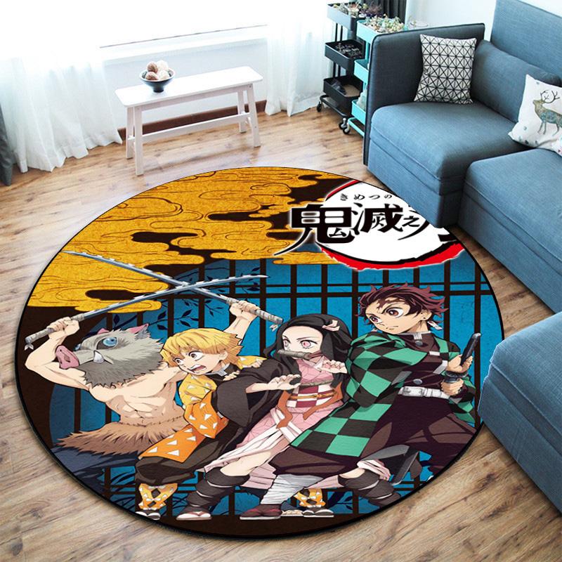 Classic Japanese-style cartoon Demon Slayer round rug, home soft decorative anti-slip yoga mat and chair mat, outdoor floor mat carpet K33