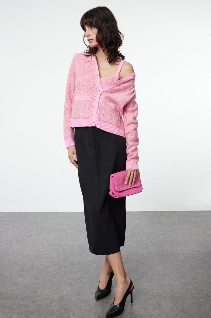 Women's Fashion Stylish Cardigan Stone Crop Soft Textured Blouse-Cardigan Set Knitwear Cardigan