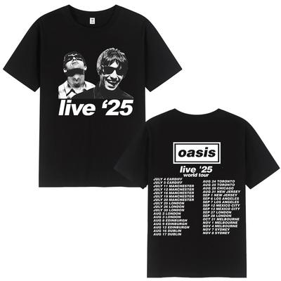 Британская рок-группа OOasis Live 25 Tour Футболки Мужские Женские Повседневные Футболки с Круглым Вырезом и Короткой Рукавой Подарок для Фанатов Модная Унисекс Футболка