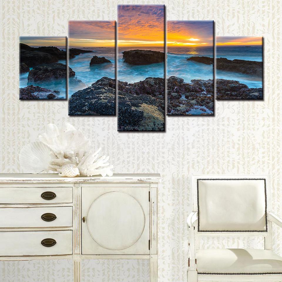 Canvas Painting HD seaside sun rise seascape 5 Pieces Modular Wall Art Painting Wallpapers Poster Print Home Deor
