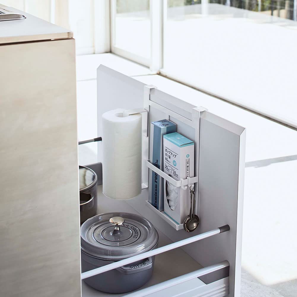 Держатель для кухонной бумаги Yamazaki Jitsugyo на дверце раковины, белый, высота 3 см, совместим с различными размерами рулонной бумаги, пластиковый пакет для кухонной бумаги
