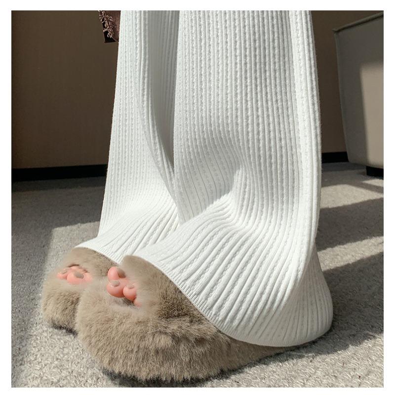 Модные осенне-зимние женские трикотажные брюки с широкими штанинами, новые свободные длинные брюки на шнурке с высокой талией, повседневные однотонные плиссированные брюки 2379