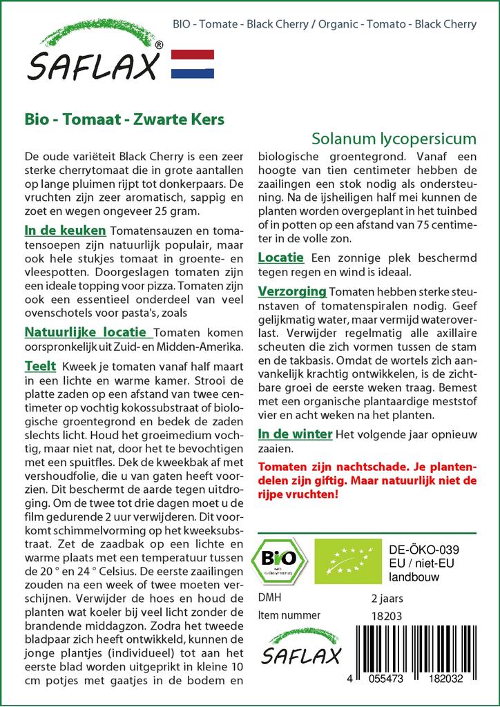 SAFLAX Garden in the Bag - Органический - Помидор - Черная вишня - 10 семян - С субстратом в подходящем пакете - Solanum lycopersicum