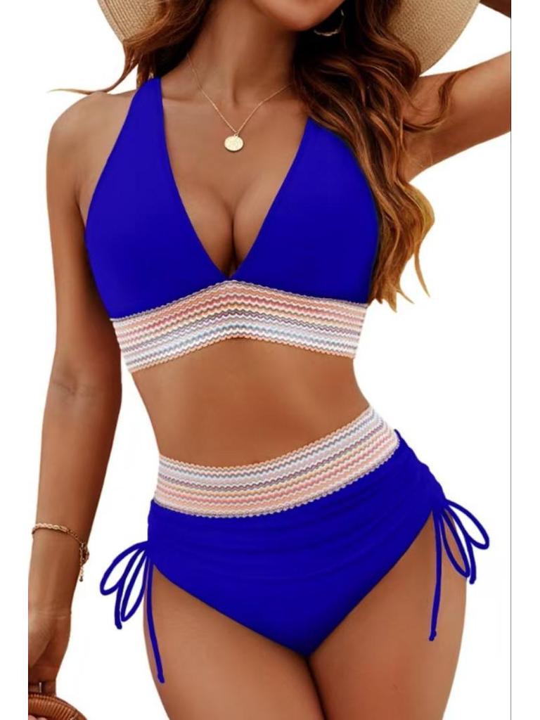 Женский купальник с глубоким V-образным вырезом, высокой талией и разрезом - Сексуальное облегающее бикини