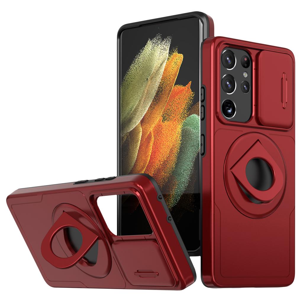 Чехол для Samsung Galaxy S21 Ultra 5G Магнитный тонкий PC+TPU чехол для телефона со сдвижной крышкой для объектива