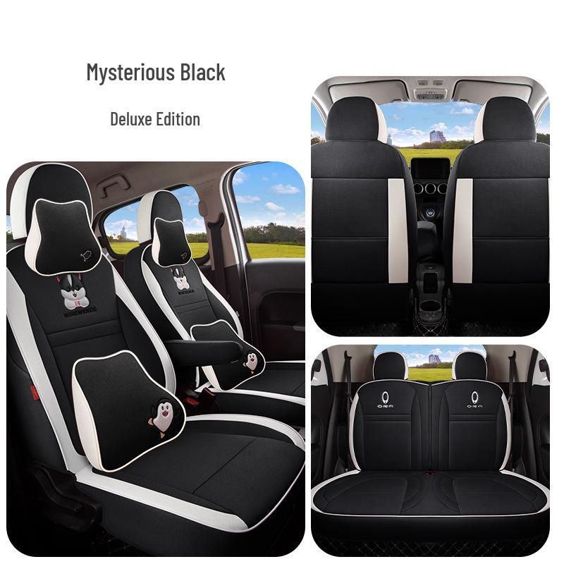 Great Wall ORA Cartoon Full Linen Four Seasons Seat Cushion for Five-Seat Electric Cars.