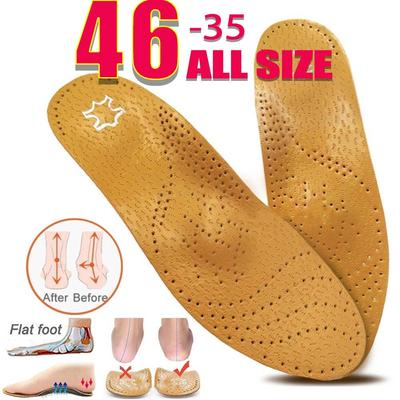 1 пара лучших стельок для обуви, кожаные ортопедические стельки, ортопедическая подошва для плоскостопия с высокой поддержкой свода стопы, подходит для O/X, вставка с коррекцией ног
