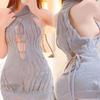 Plus Size Sexy Open Bust Knitted High Neck Sleeveless Sweater