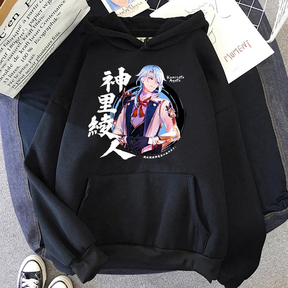 Худи Genshin Impact Kamisato Ayato Толстовки Женская одежда Унисекс Парные топы Графический принт Пуловеры Для девочек Большой размер Худи