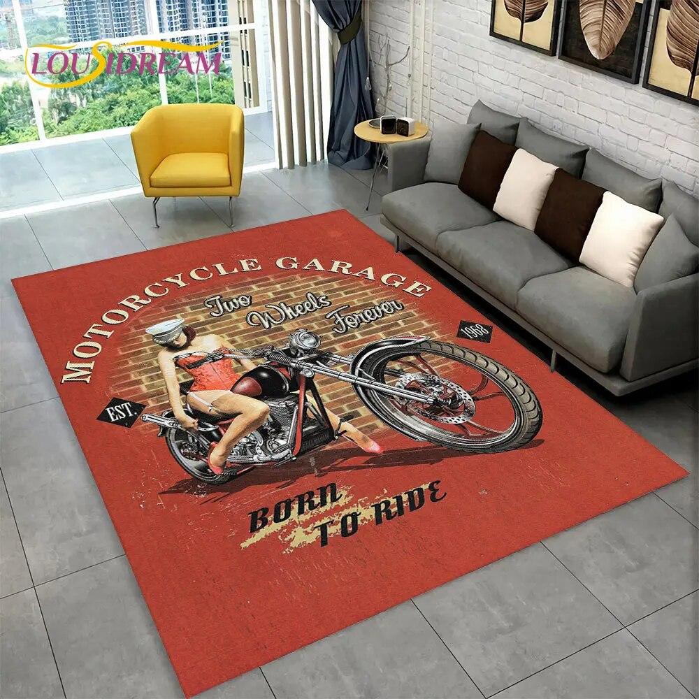 Retro Vintage Motorcycle Skull Area Rug,Carpet Rug for Living Room Bedroom Sofa Doormat Kitchen Decor,Child Non-slip Floor Mat