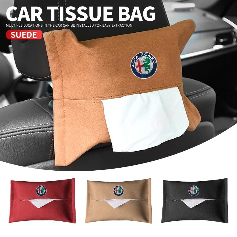 MQHWD1 Suede Car Hidden Tissue Holder Box For Alfa Romeo Giulia Stelvio Giulietta 156 159 147 Mito Tonale Brera Disco Auto Accessories
