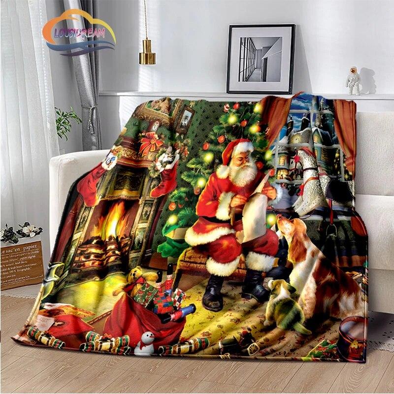 Christmas Series Flannel Cashmere Blanket Santa Pattern Comfortable Warm Sofa Bed Gift Blanket