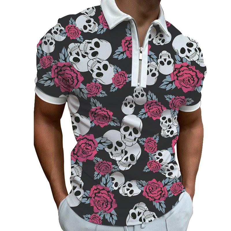 New Men's Printed Zipper POLO Shirt Breathable Loose Short Sleeve T-shirt Men's Top