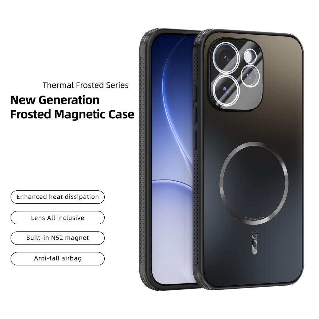 ABEEL для Oppo Reno15 Pro 5G (Глобальный)/Reno15 5G (Китай) Магнитный чехол TPU PC Охлаждающий Матовый Чехол для задней панели телефона с защитной пленкой для объектива