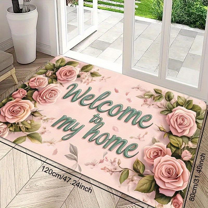 VIKAMA Tropical Flowers Welcome Floor Mat Anti-slip Washable Kitchen Floor Mat Indoor and Outdoor Area Area Rug Home Decoration