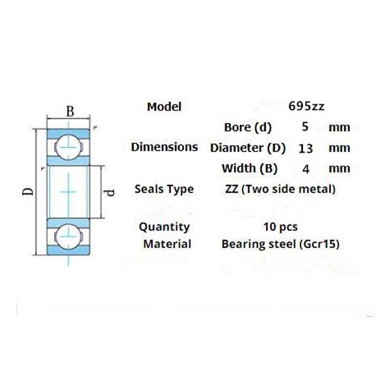 Подшипник 695ZZ 10 шт. 5*13*4(мм)