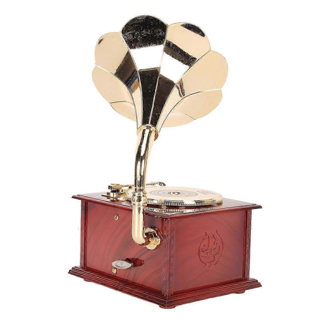Phonograph Music Box Vintage Wood Grain European Style Exquisite Musical Box for Bars Cafes Bedrooms