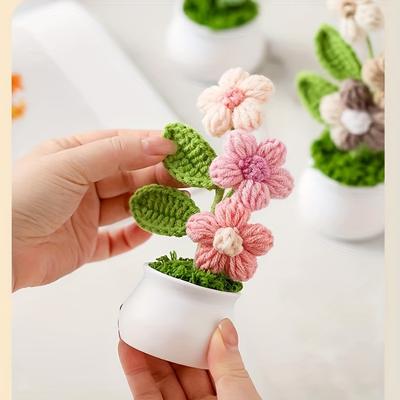 DIY ручной работы мини цветок в горшке роза офис настольный декоративные растения в горшках шерстяная нить готовая продукция украшение дома