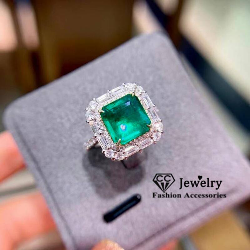 CC Created Emerald Rings For Women Adjustable Square Shape White Gold Plated Vintage Jewelry Party Accessories Gift CC3306