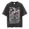 Vintage Japanese Osaka Dotonbori Crab Cityscape Graphic T Shirts Mens Washed Fashion Oversized Cotton Tshirt Unisex Streetwear