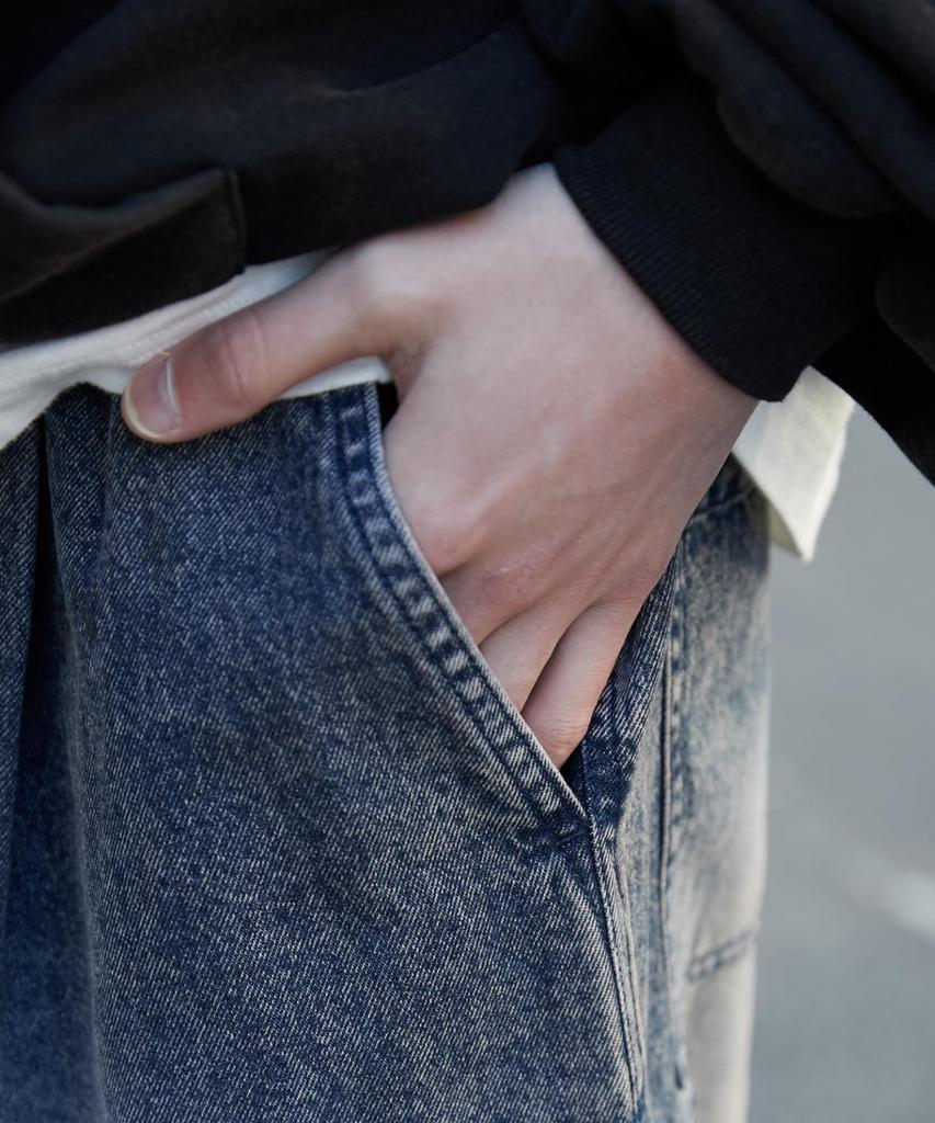 WEGO Средний Деним Легкие Карго Широкие Штанины Корейский Средний Средний Деним Мужские Брюки, Брюки, Уличная Одежда, Спорт, На Открытом Воздухе, Стиль, Весна, Лето, Осень,