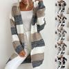 Women's Fashion Casual Long Buttonless Colorblock Sweater Cardigan Jacket