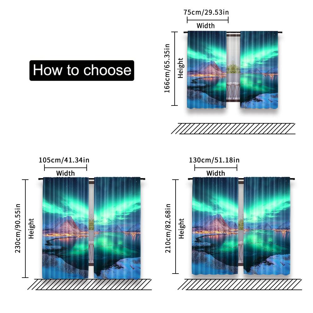 2Pcs Aurora Night Sky Curtain Snow Capped Mountains Lake Scenery Starry Sky With Polar Lights Norway Winter Landscape Home Decor