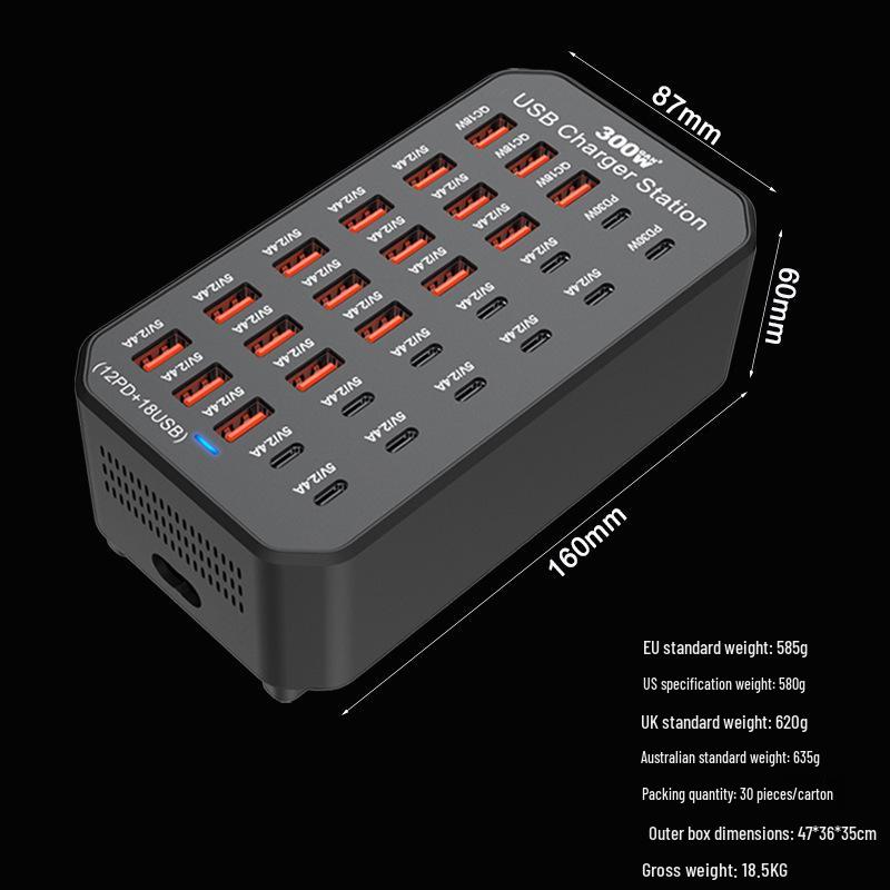 30-портовая USB-станция для быстрой зарядки с поддержкой PD