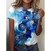 Summer Round Neck 3D Flower Print Top Fashionable Casual Short Sleeved Women's T-shirts