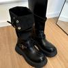 Зимние ботфорты на платформе для женщин, модные ботильоны с ремешком и пряжкой, винтажные ботильоны на низком квадратном каблуке, женская обувь