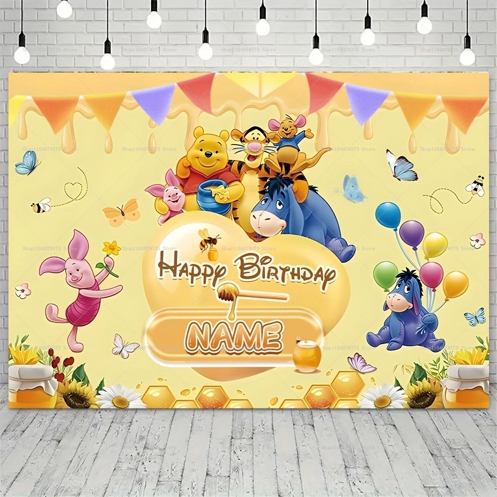 Custom Cartoon Winnie the Pooh Photography Background Personalized Name Children Birthday Decoration Party Supplies Banner