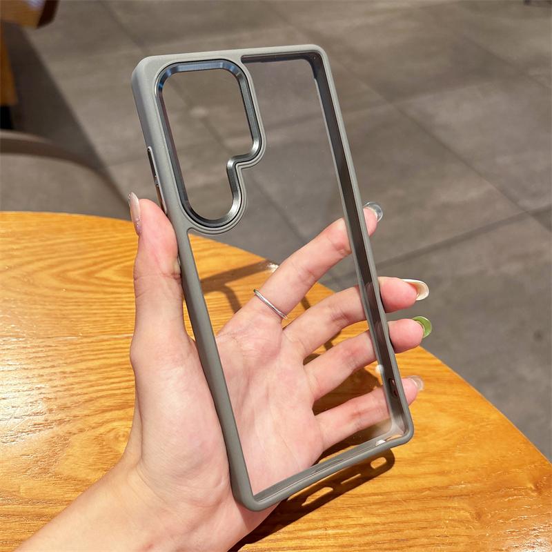 HD прозрачный акриловый чехол для Samsung Galaxy S25 S24 Ultra Plus металлическое кольцо для камеры силиконовый бампер броня противоударный жесткий чехол